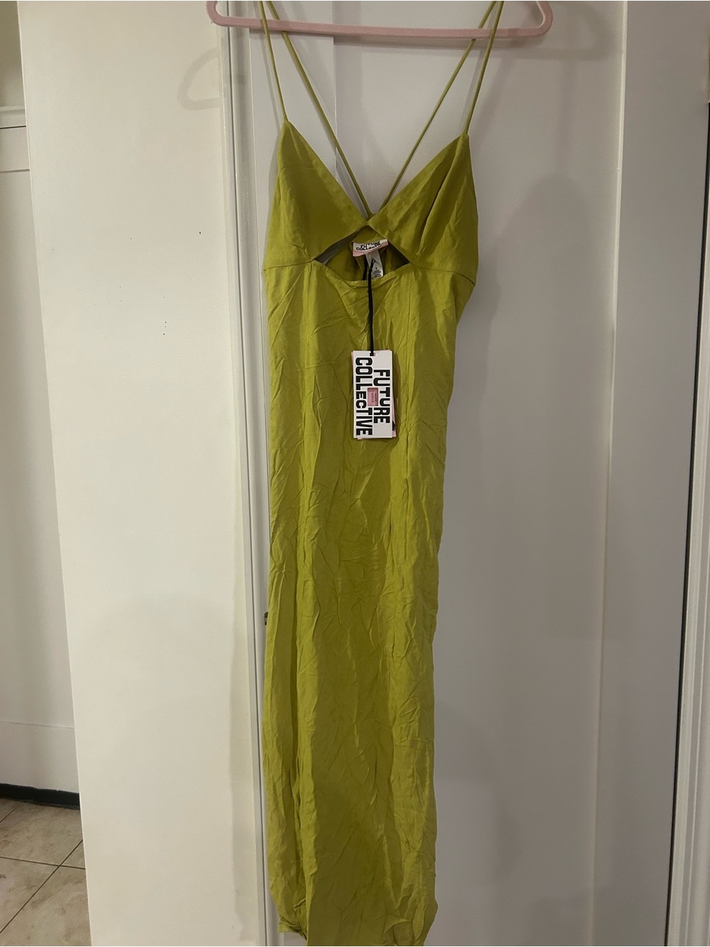 Future Collective Olive Green Maxi Slip Dress with Spaghetti Straps